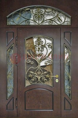 Входная дверь Винорит со стеклом и ковкой и фрамугами ДСК-213 в Ступино